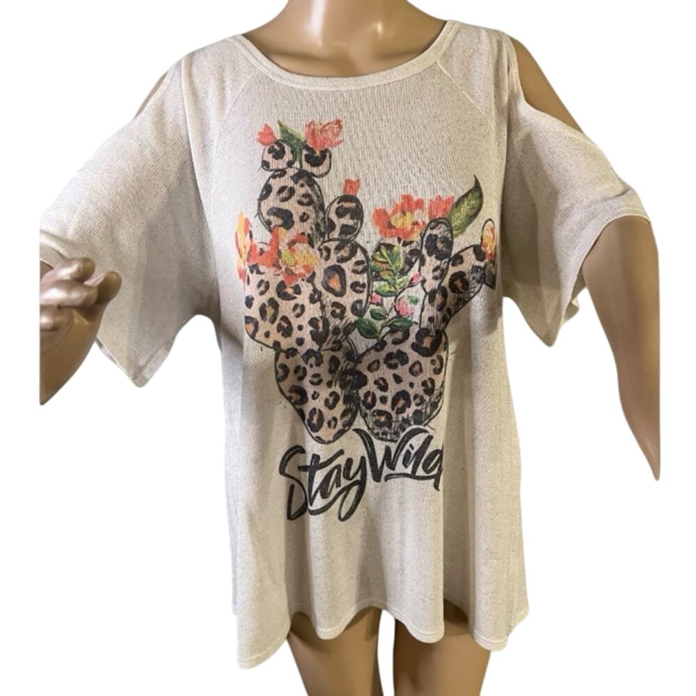 Stay Wild Womens Peek A Boo Short Sleeve Sweater top Western country Lightweight